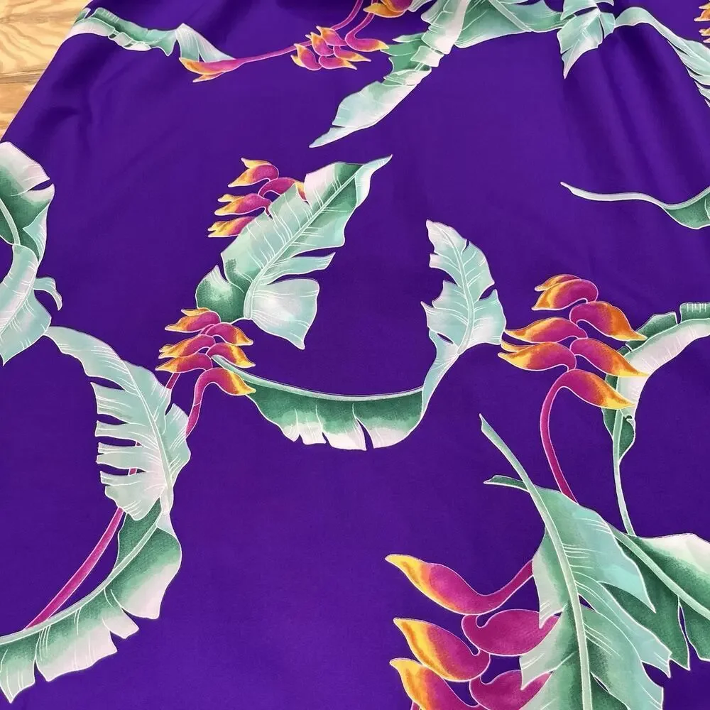 Vtg Hilo Hattie Hawaiian Tropical Floral Mumu Puff Sleeve Midi Dress Purple M - Picture 3 of 10
